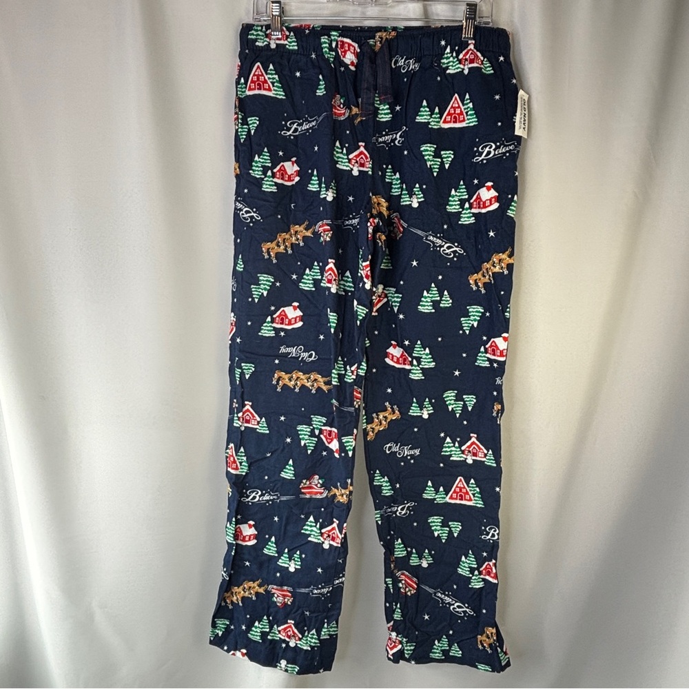 NEW Old Navy Match the Fam Flannel Pajama Bottoms Navy Blue Men's Medium